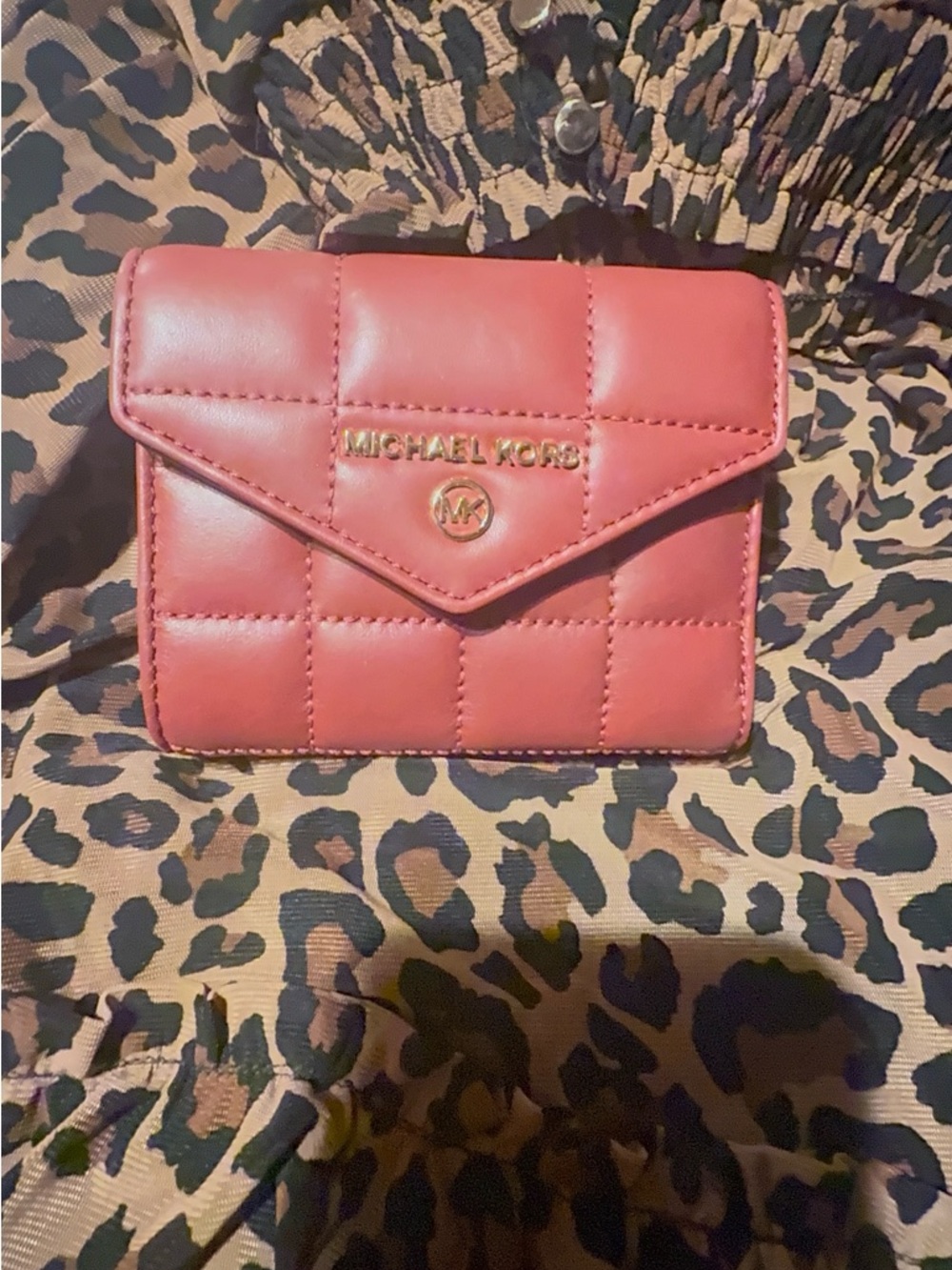Michael Kors Quilted burgendy Envelope Wallet with Gold Hardware Authentic